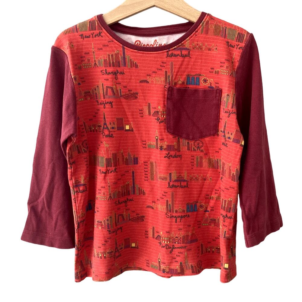 Piccolina Global Cities of the World Long Sleeve Pocket Shirt - Red - 10